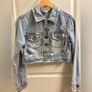 Z Cavaricci Vintage Cropped Distressed Denim Jean Jacket